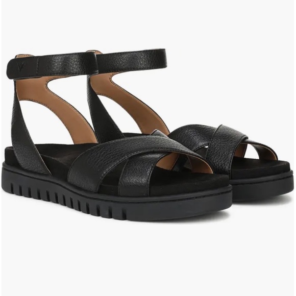 VIONIC Uptown Merced Strappy Black Leather Sandals